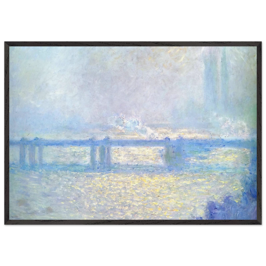 Charing Cross Bridge Overcast Weather - claude monet 70x100 cm / 28x40 inches Framed Art Print – Black Wooden Frame