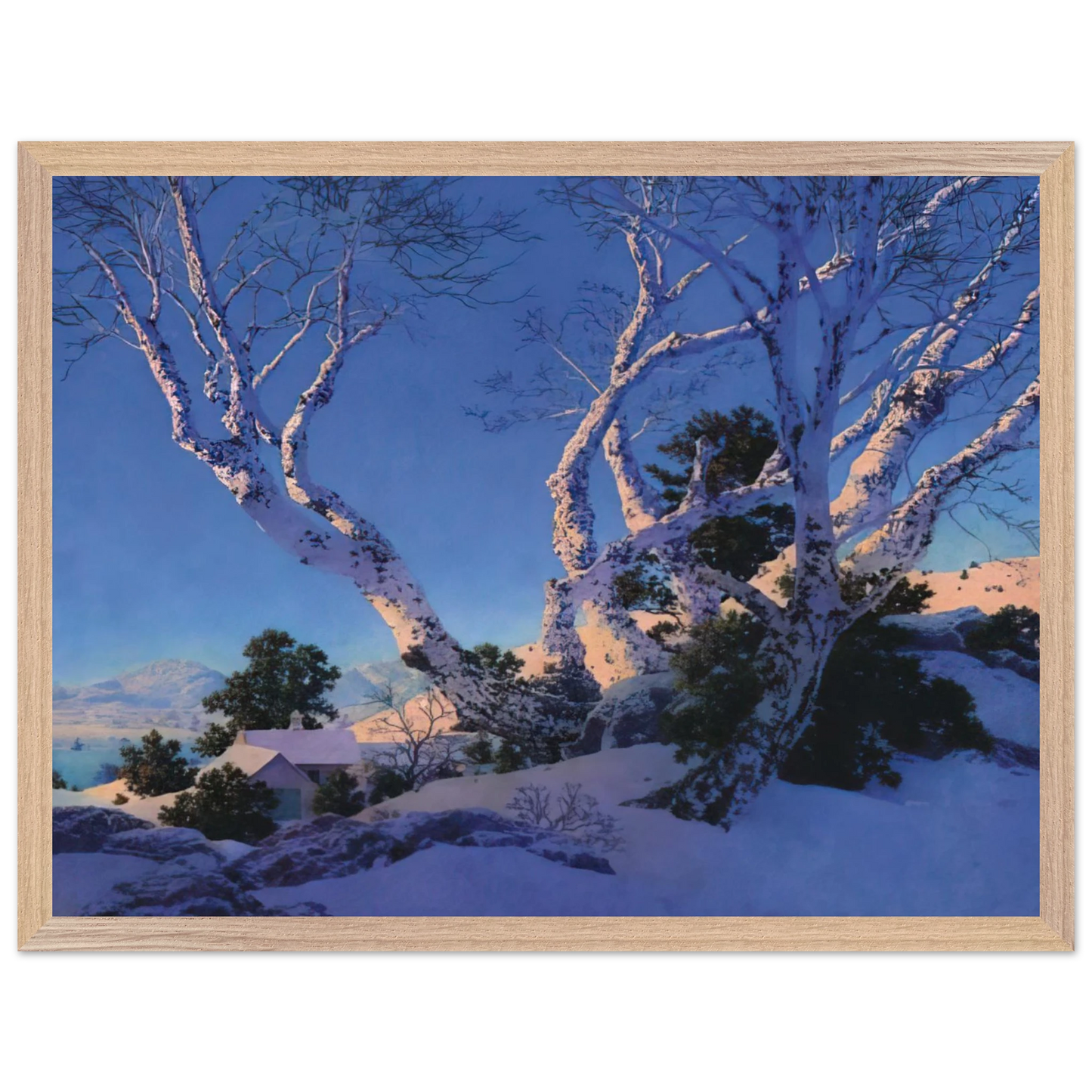 Maxfield Parrish - Birches in Winter Wall Art - 21x29.7 cm / 8x12" - Premium Wooden Framed Poster With Fine Art Paper - Black frame