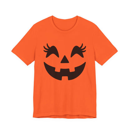 Jack O Lantern Face Pumpkin Eyelashes Halloween Women Girls T-Shirt