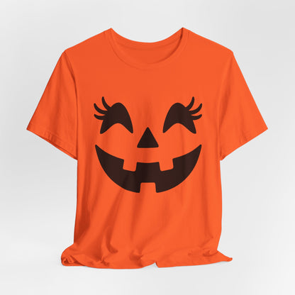 Jack O Lantern Face Pumpkin Eyelashes Halloween Women Girls T-Shirt