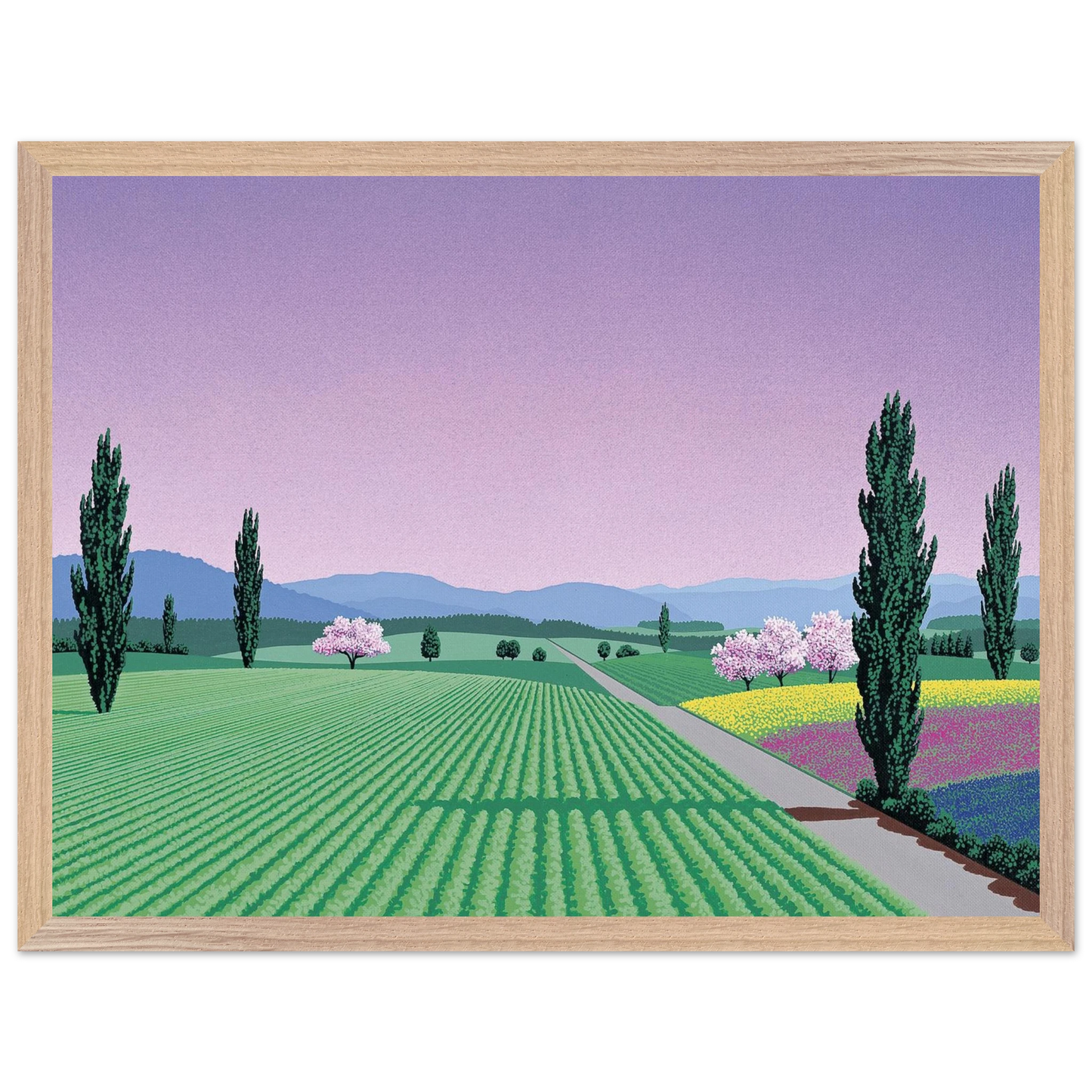 Hiroshi Nagai - Farmlands Wall Art - 30x40 cm / 12x16 inches - Premium Wooden Framed Poster With Fine Art Paper - Wood frame