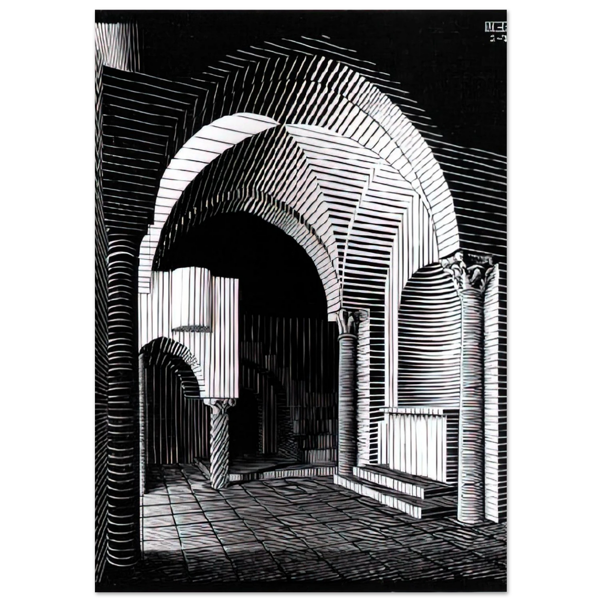 MC Escher - PORTA MARIA DELL OSPIDALE Wall Art - 21x29.7 cm / 8x12" - Premium Wooden Framed Poster With Fine Art Paper - Black frame