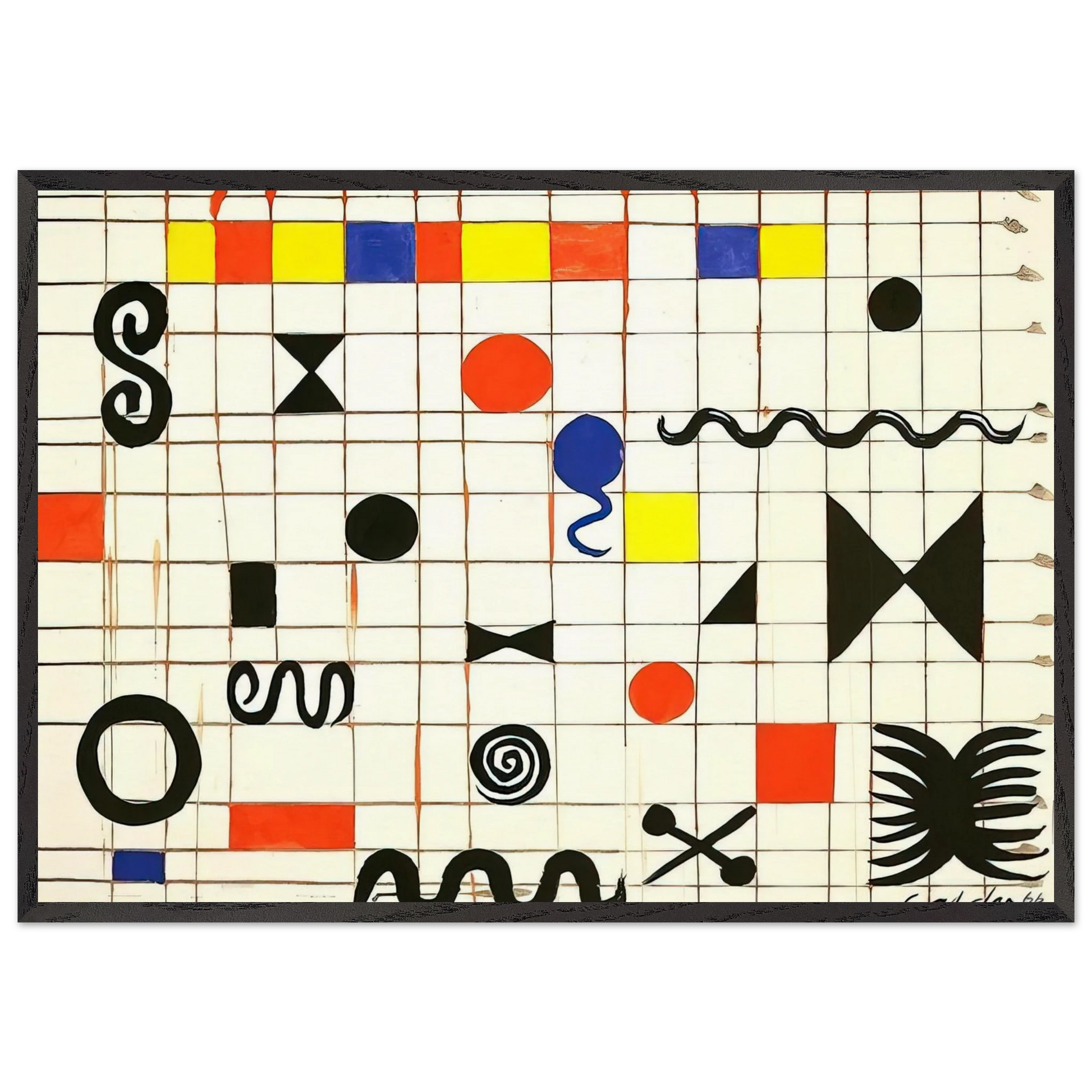 GRID WITH SYMBOLS 1966 - Alexander Calder Framed Art Print – Black Wooden Frame - Default Title - -Framed Art Print