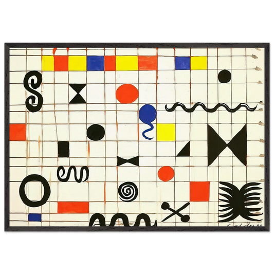 GRID WITH SYMBOLS 1966 - Alexander Calder Framed Art Print – Black Wooden Frame - Default Title - -Framed Art Print