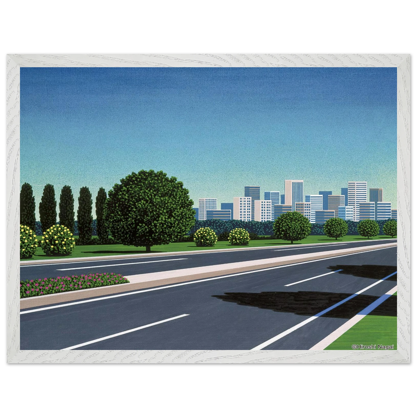 Hiroshi Nagai - City Highway Wall Art - 21x29.7 cm / 8x12" - Premium Wooden Framed Poster With Fine Art Paper - Wood frame