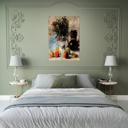 Vase with Flowers, Coffeepot and Fruit - Vincent van Gogh Brushed Aluminum Print - 70x100 cm / 28x40 inches | Vincent van Gogh Aluminum Print | Vincent van Gogh Prints