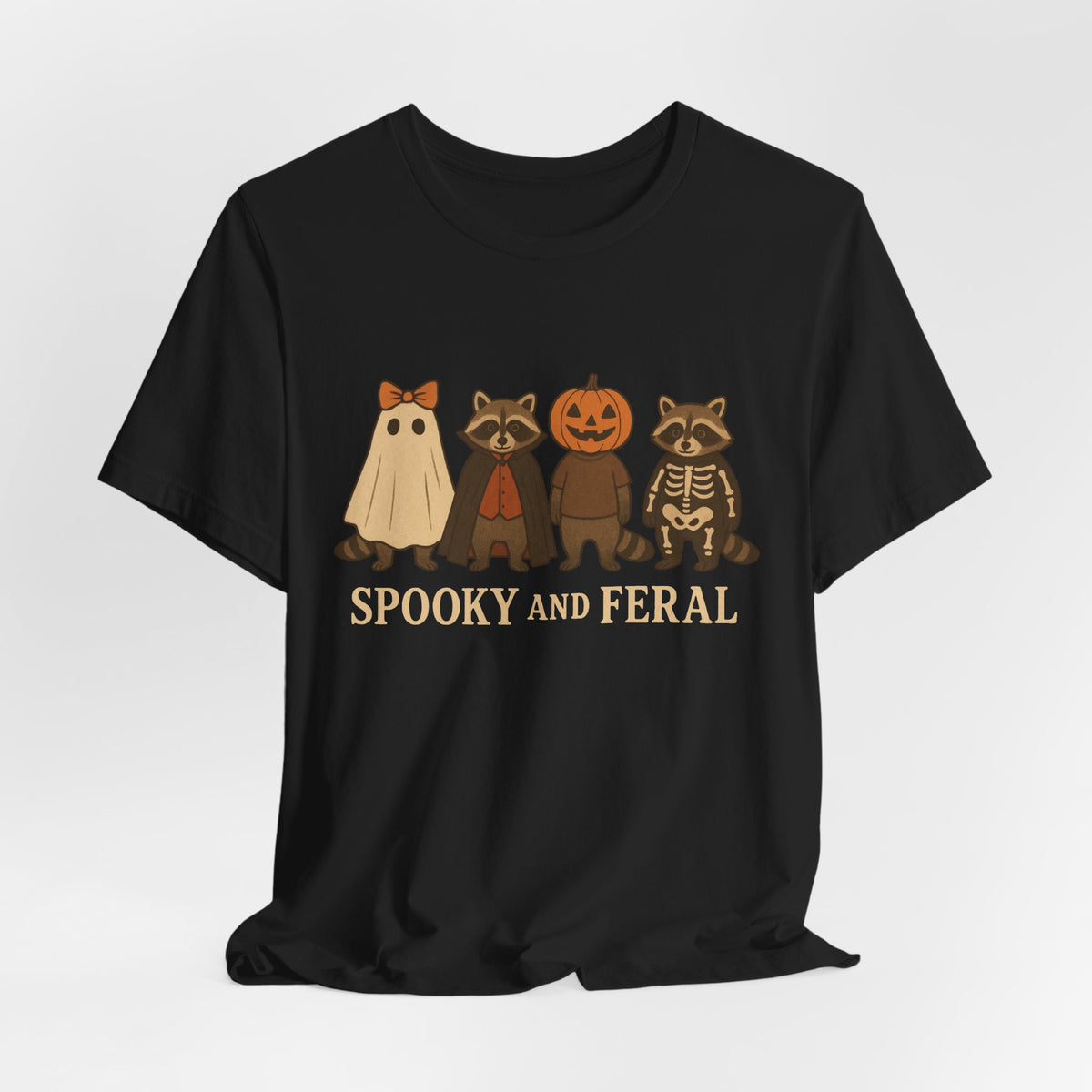 Spooky Raccoon Shirt, Funny Halloween Graphic Tee, Cute Vintage Fall T-Shirt, Trendy Womens Halloween Shirt, Feral Raccoon Tee