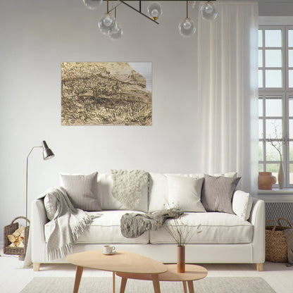 Olive Trees in a Mountain Landscape - Vincent van Gogh Brushed Aluminum Print - 70x100 cm / 28x40 inches | Vincent van Gogh Aluminum Print | Vincent van Gogh Prints