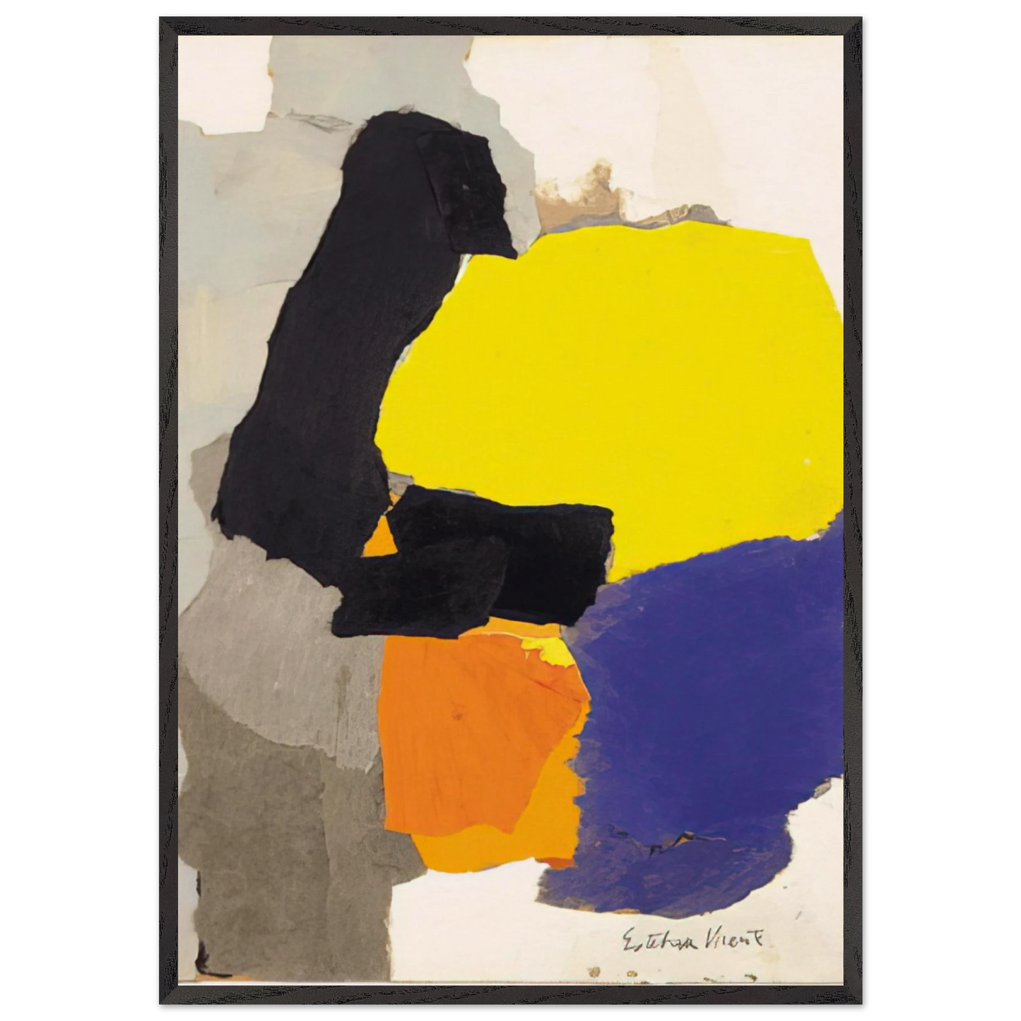 COLLAGE WITH YELLOW BLUE AND ORANGE 1963 - Esteban Vicente Framed Art Print – Black Wooden Frame - Default Title - -Framed Art Print