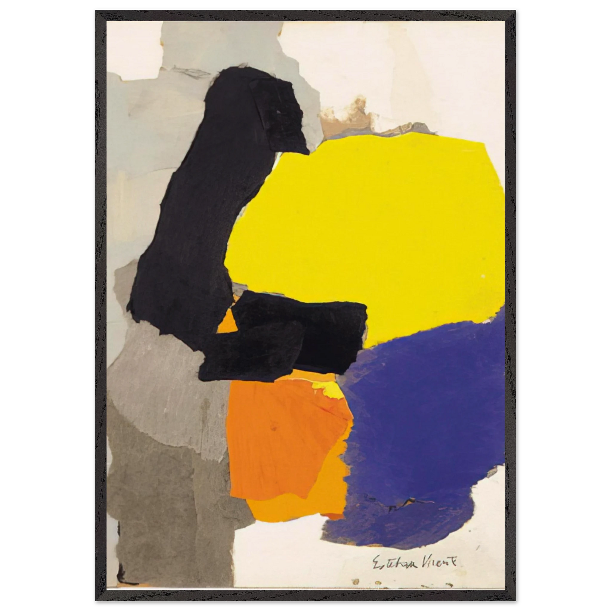 COLLAGE WITH YELLOW BLUE AND ORANGE 1963 - Esteban Vicente Framed Art Print – Black Wooden Frame - Default Title - -Framed Art Print