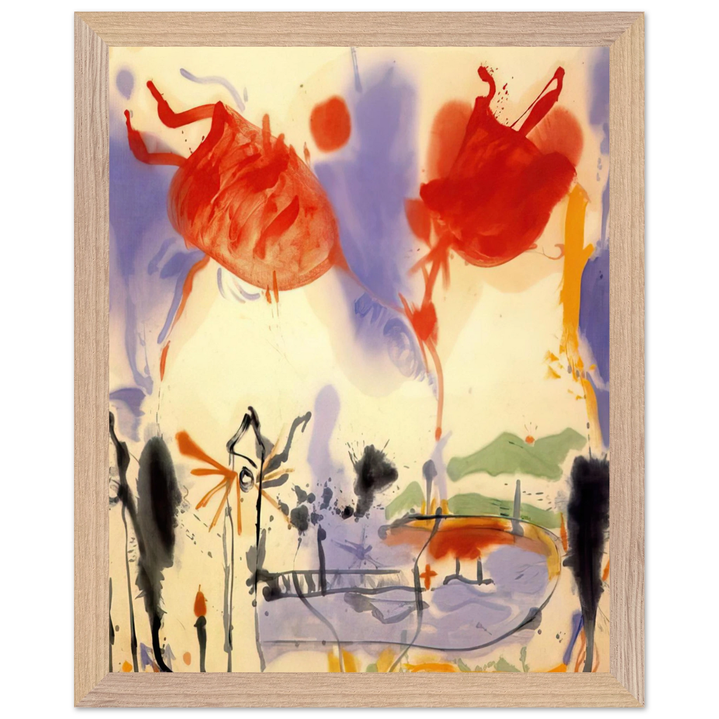 Helen Frankenthaler - Round Trip - 1957 Wall art - 28x43  cm / XL (11x17 inches) - Premium Wooden Framed Poster With Fine Art Paper - Wood frame