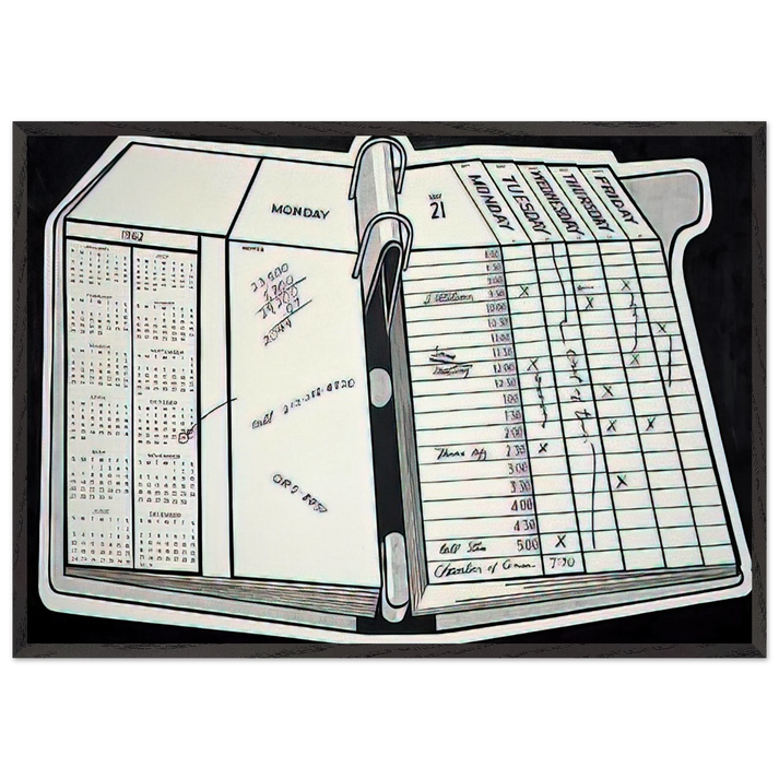 DESK CALENDAR 1962 - Roy Lichtenstein 70x100 cm / 28x40 inches Framed Art Print – Black Wooden Frame