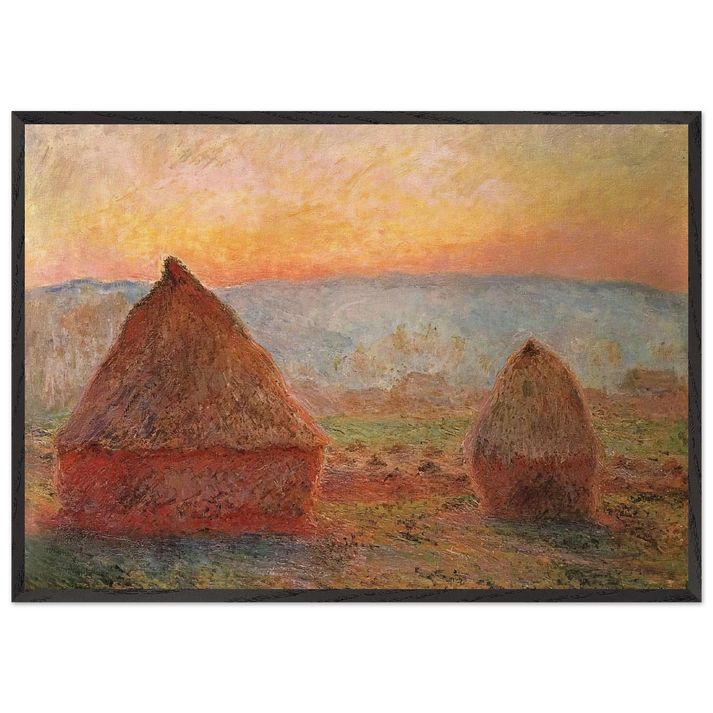 Grainstacks at Giverny Sunset - claude monet 70x100 cm / 28x40 inches Framed Art Print – Black Wooden Frame