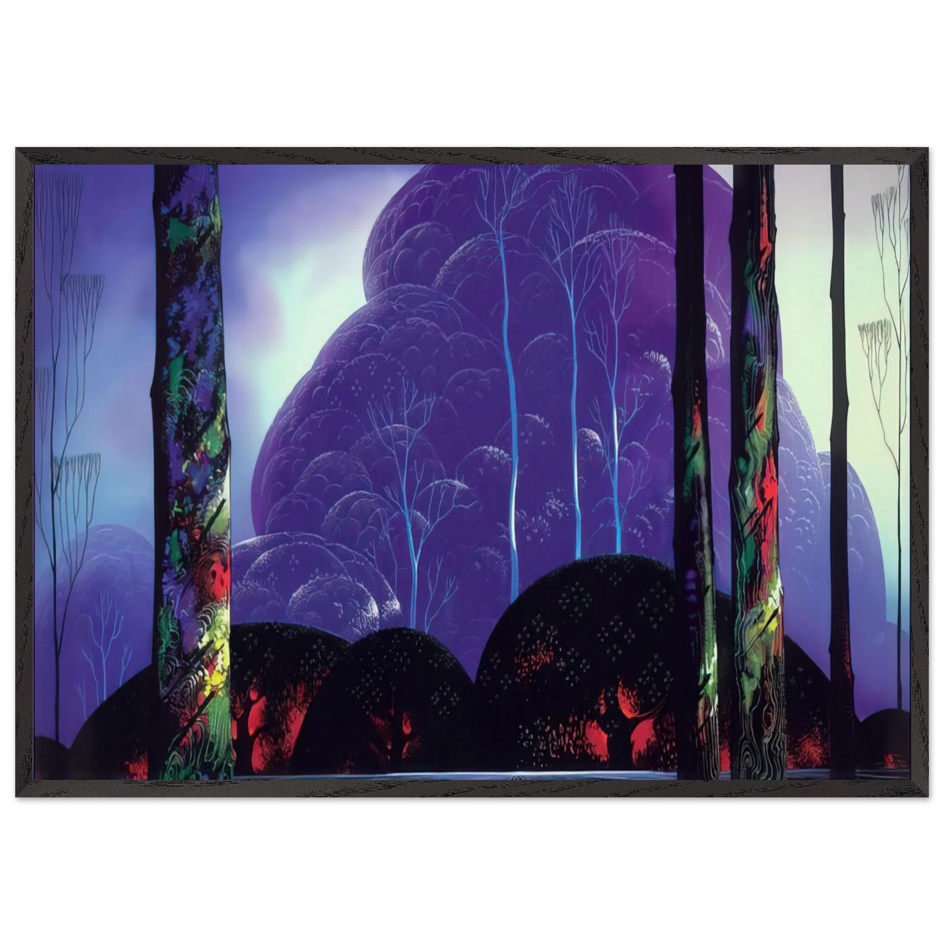 Purple Sunset - Eyvind Earle Framed Art Print – Black Wooden Frame - Default Title - -Framed Art Print