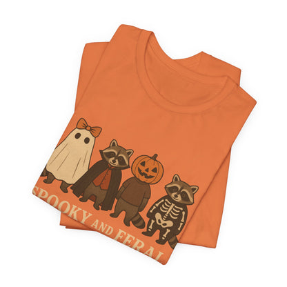 Spooky Raccoon Shirt, Funny Halloween Graphic Tee, Cute Vintage Fall T-Shirt, Trendy Womens Halloween Shirt, Feral Raccoon Tee