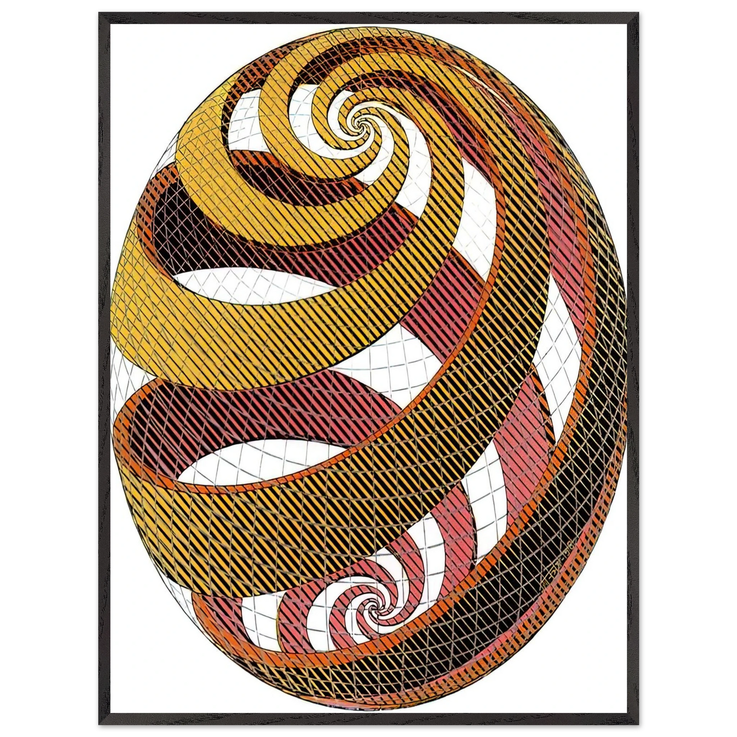 MC Escher - SPHERE SPIRALS Wall Art - 30x40 cm / 12x16 inches - Premium Wooden Framed Poster With Fine Art Paper - Black frame