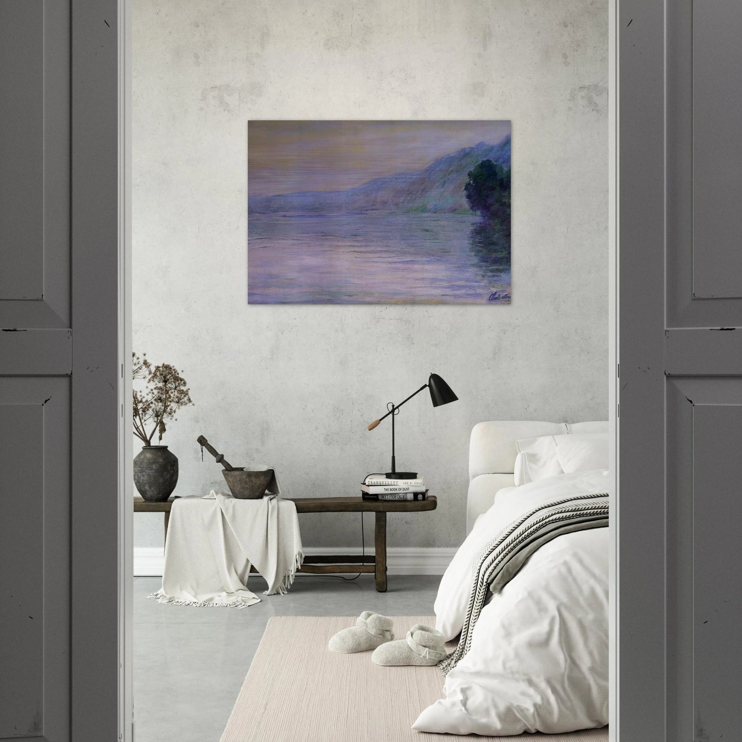 The Seine at Port-Villez, Blue Effect - claude monet Brushed Aluminum Print - 70x100 cm / 28x40 inches | claude monet Aluminum Print | claude monet Prints