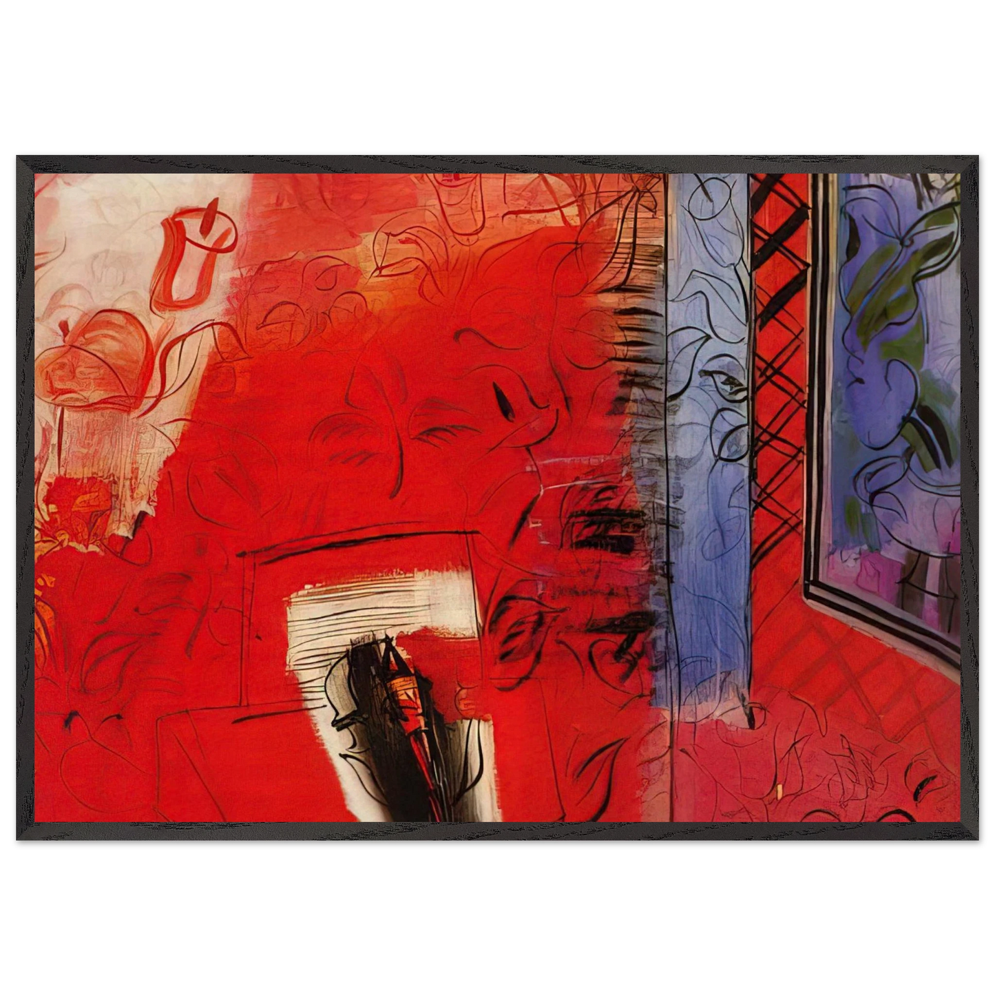 STILL LIFE WITH VIOLIN HOMMAGE TO BACH 1952 - Raoul Dufy Framed Art Print – Black Wooden Frame - Default Title - -Framed Art Print