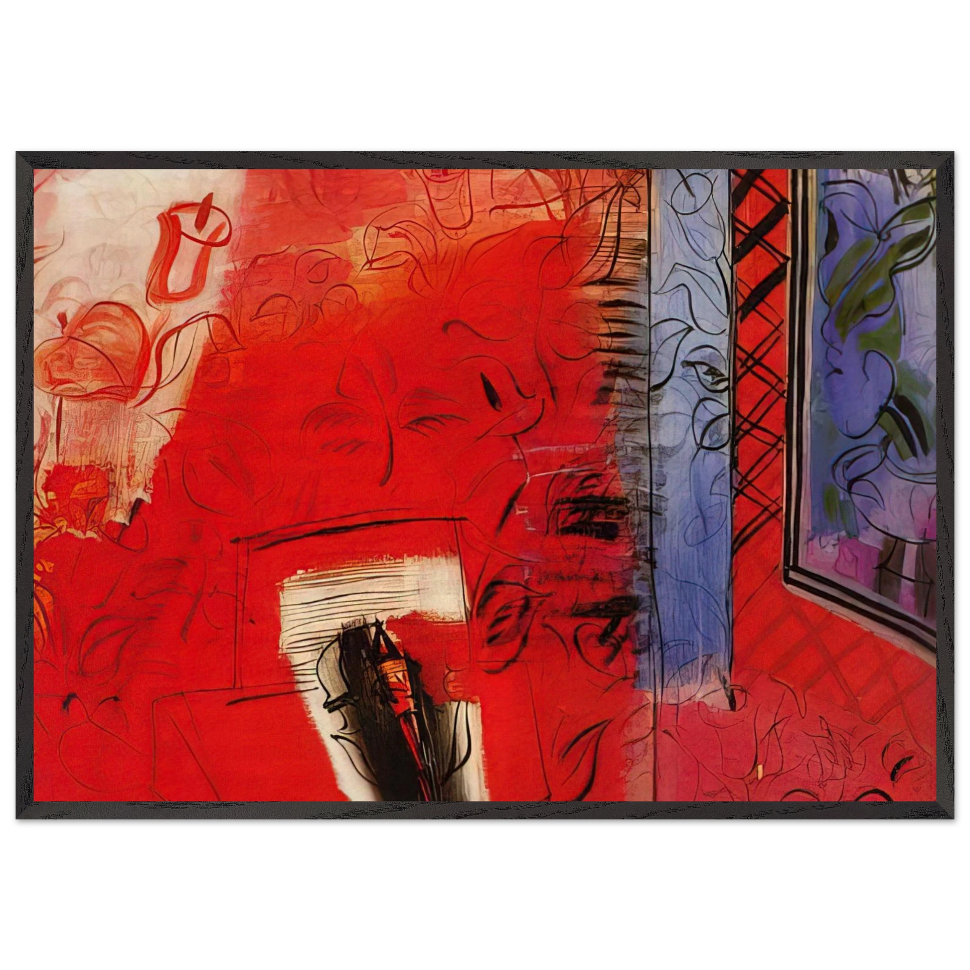 STILL LIFE WITH VIOLIN HOMMAGE TO BACH 1952 - Raoul Dufy Framed Art Print – Black Wooden Frame - Default Title - -Framed Art Print