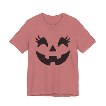 Jack O Lantern Face Pumpkin Eyelashes Halloween Women Girls T-Shirt