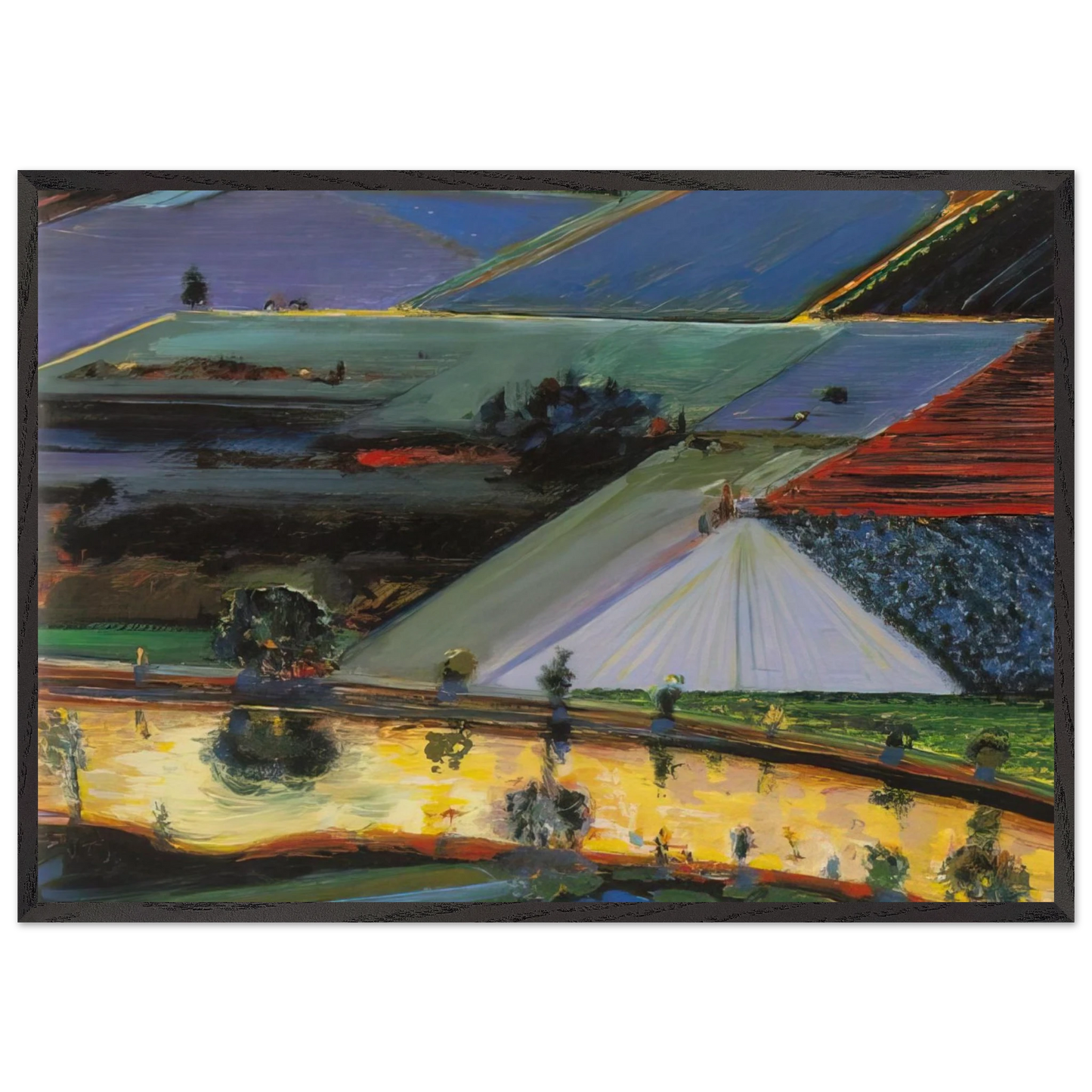 Farm Channel - 1996 - Wayne Thiebaud Framed Art Print – Black Wooden Frame - Default Title - -Framed Art Print