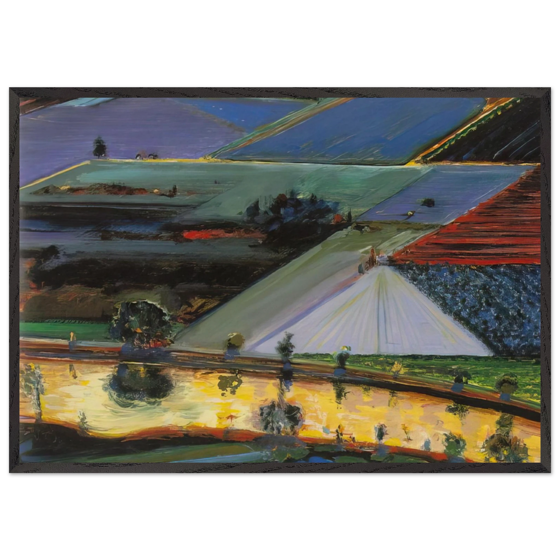 Farm Channel - 1996 - Wayne Thiebaud Framed Art Print – Black Wooden Frame - Default Title - -Framed Art Print