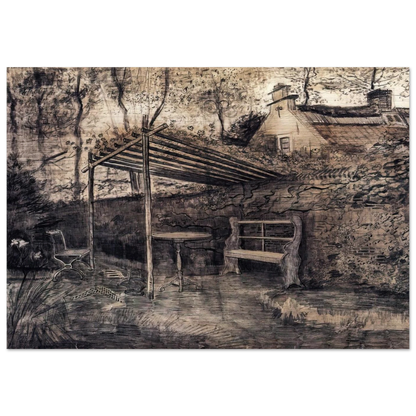 The Garden of the Parsonage with Arbor - Vincent van Gogh Brushed Aluminum Print - 70x100 cm / 28x40 inches | Vincent van Gogh Aluminum Print | Vincent van Gogh Prints