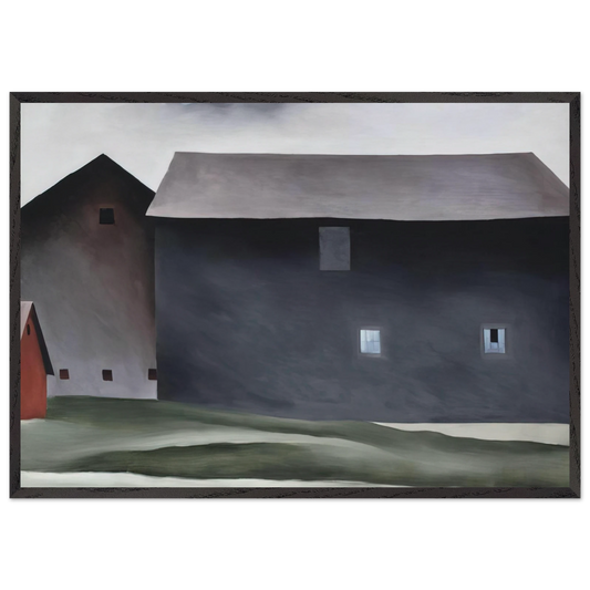 Lake George Barns - Georgia OKeeffe 70x100 cm / 28x40 inches Framed Art Print – Black Wooden Frame