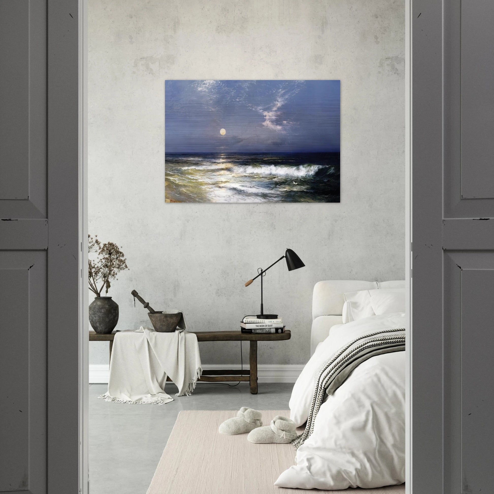 Moonlit Seascape - Thomas Moran Brushed Aluminum Print - 70x100 cm / 28x40 inches | Thomas Moran Aluminum Print | Thomas Moran Prints