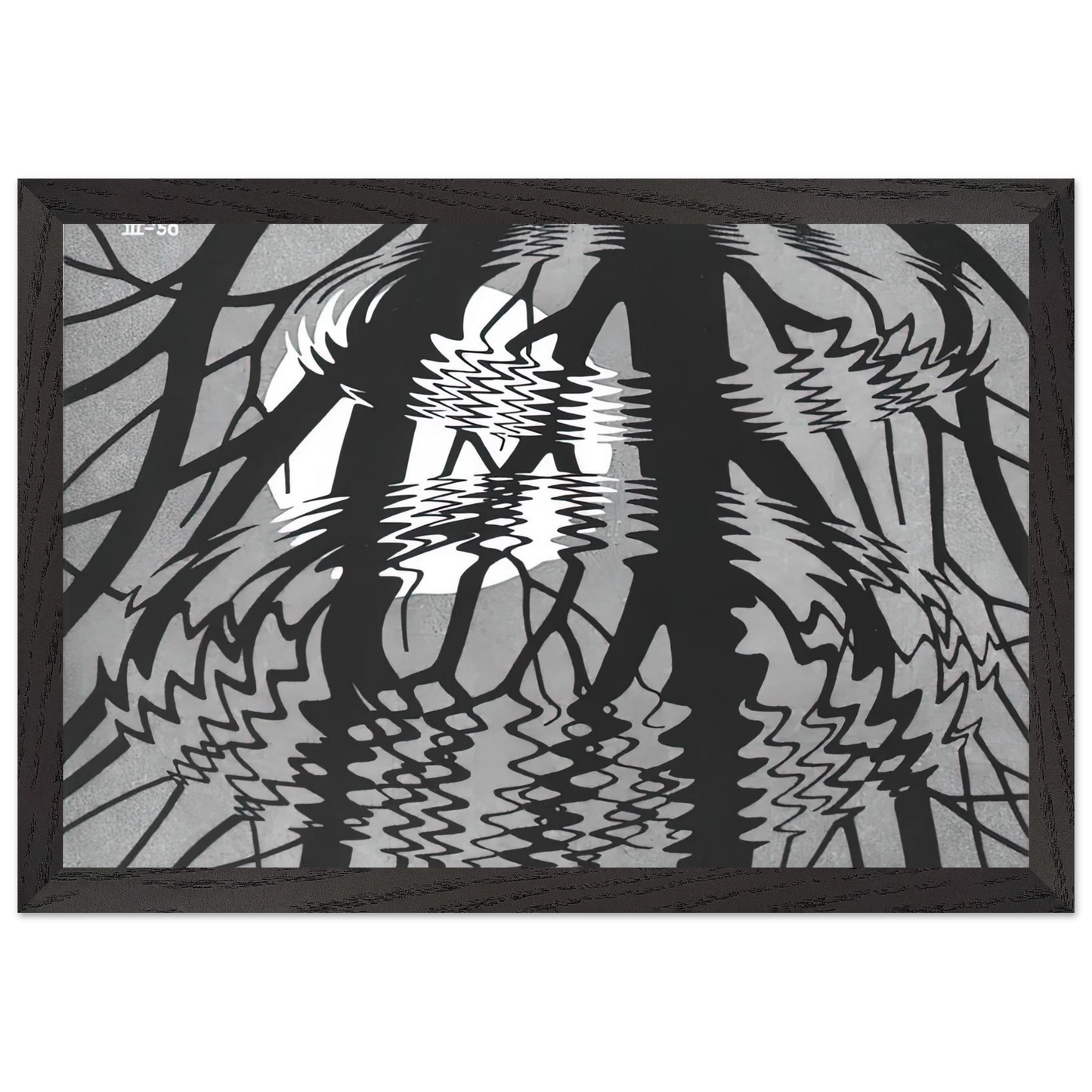 MC Escher - RIPPLED SURFACE Wall Art - 21x29.7 cm / 8x12" - Premium Wooden Framed Poster With Fine Art Paper - White frame