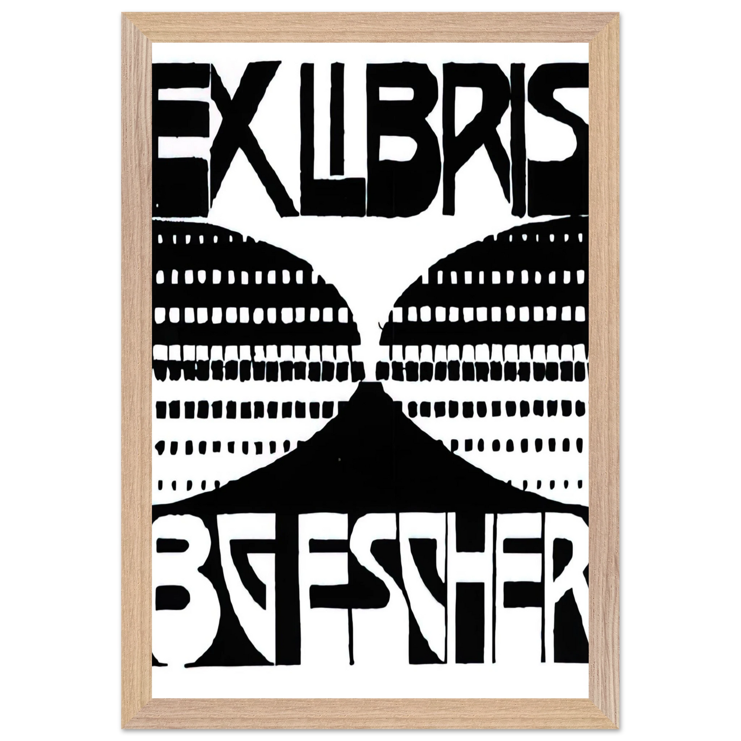 MC Escher - BOOKPLATE B G ESCHER BEER Wall Art - 30x40 cm / 12x16 inches - Premium Wooden Framed Poster With Fine Art Paper - White frame