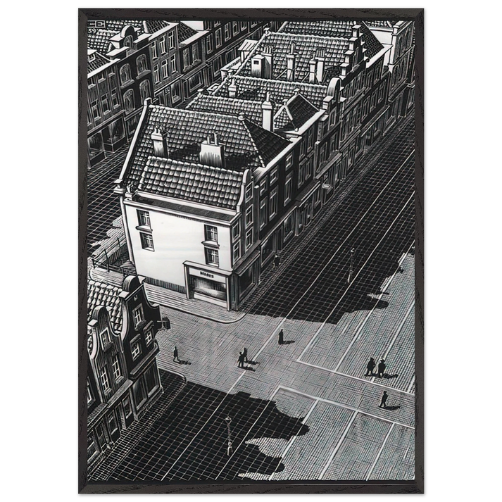 DELFT - MC Escher 70x100 cm / 28x40 inches Framed Art Print – Black Wooden Frame | Maurits Cornelis Escher Prints