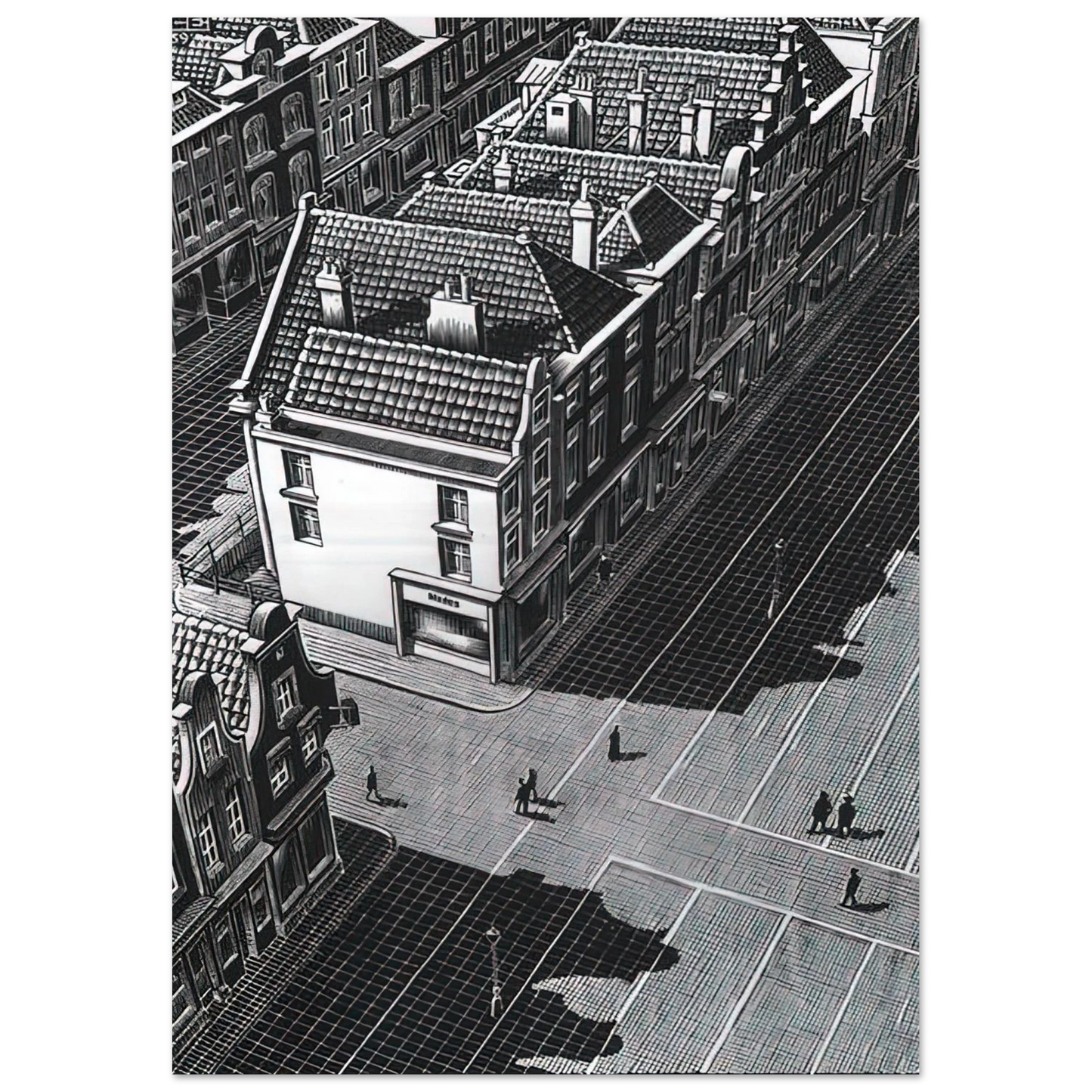 MC Escher - DELFT Wall Art - 21x29.7 cm / 8x12" - Premium Wooden Framed Poster With Fine Art Paper - White frame