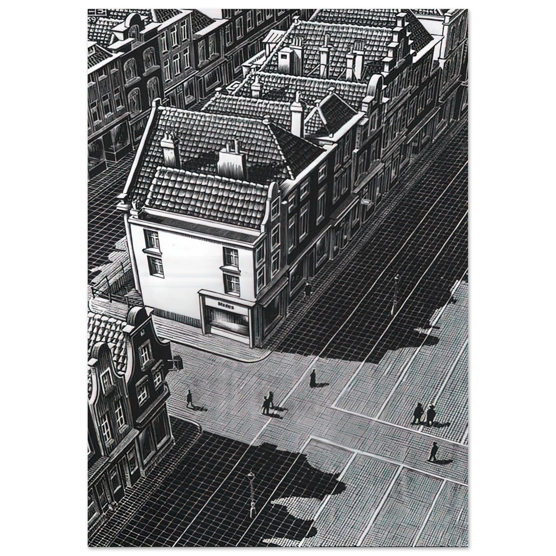 MC Escher - DELFT Wall Art - 21x29.7 cm / 8x12" - Premium Wooden Framed Poster With Fine Art Paper - White frame