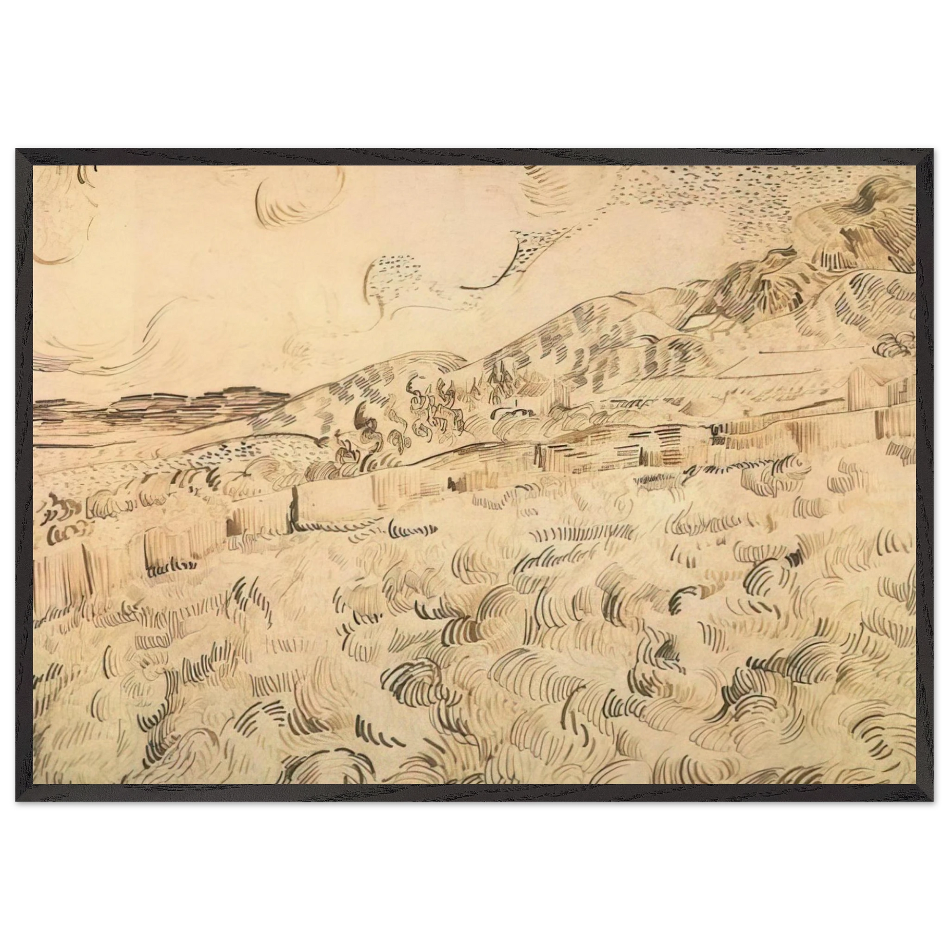 Mountain Landscape Seen across the Walls - Vincent van Gogh Framed Art Print – Black Wooden Frame - Default Title - -Framed Art Print