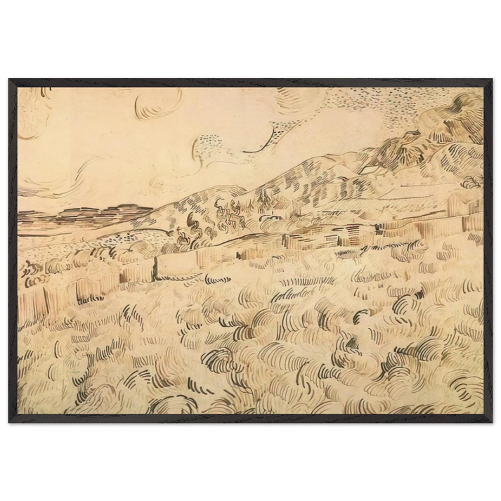 Mountain Landscape Seen across the Walls - Vincent van Gogh 70x100 cm / 28x40 inches Framed Art Print – Black Wooden Frame