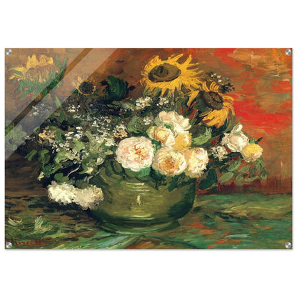 Still Life with Roses and Sunflowers - Vincent van Gogh Acrylic Print - 70x100 cm / 28x40″ inches