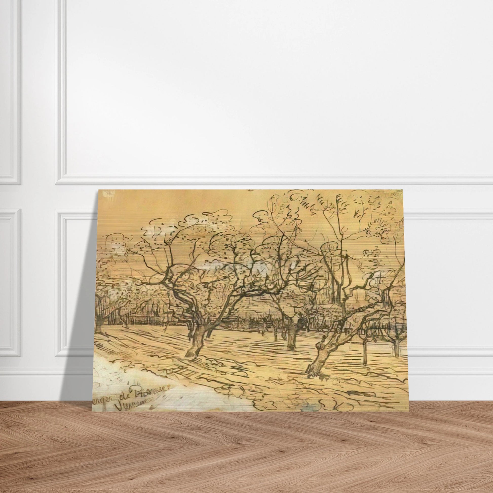 Orchard with Blossoming Plum Trees The White Orchard - Vincent van Gogh Brushed Aluminum Print - 70x100 cm / 28x40 inches | Vincent van Gogh Aluminum Print | Vincent van Gogh Prints