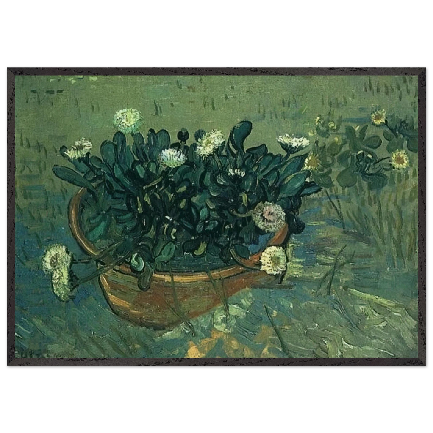 Still Life Bowl with Daisies - Vincent van Gogh Framed Art Print – Black Wooden Frame - Default Title - -Framed Art Print
