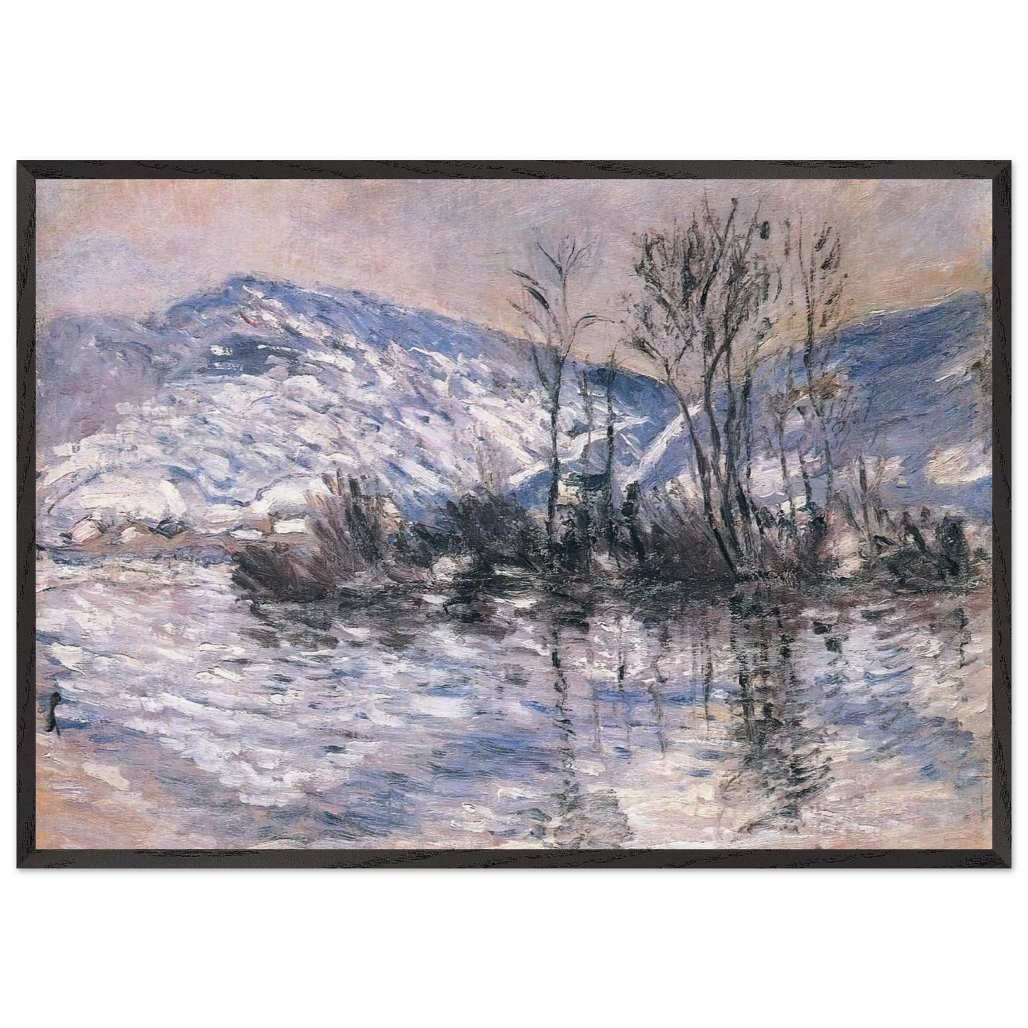 The Seine at Port Villez Snow Effect 02 - claude monet Framed Art Print – Black Wooden Frame - Default Title - -Framed Art Print