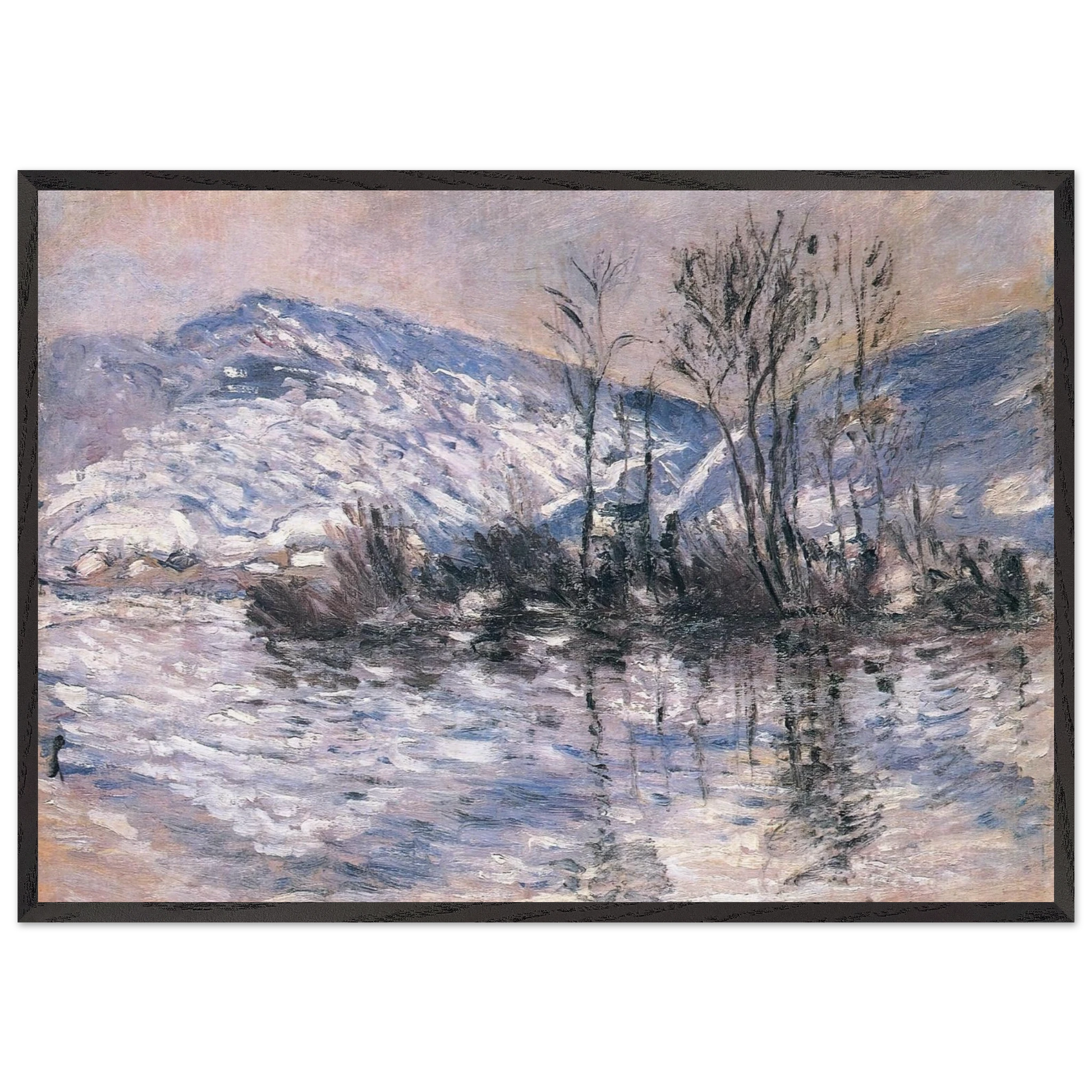 The Seine at Port Villez Snow Effect 02 - claude monet Framed Art Print – Black Wooden Frame - Default Title - -Framed Art Print