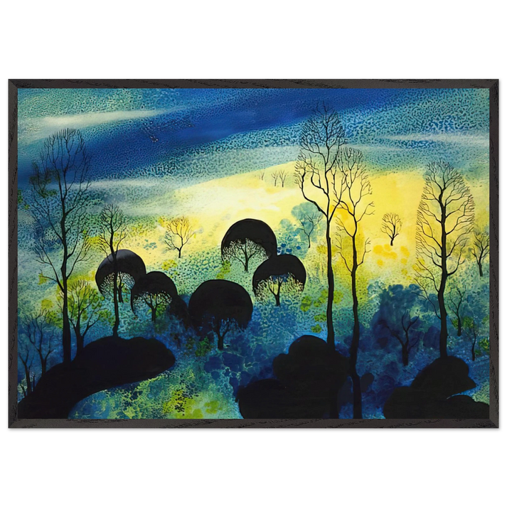 Pastures Through the Fog - Eyvind Earle 70x100 cm / 28x40 inches Framed Art Print – Black Wooden Frame