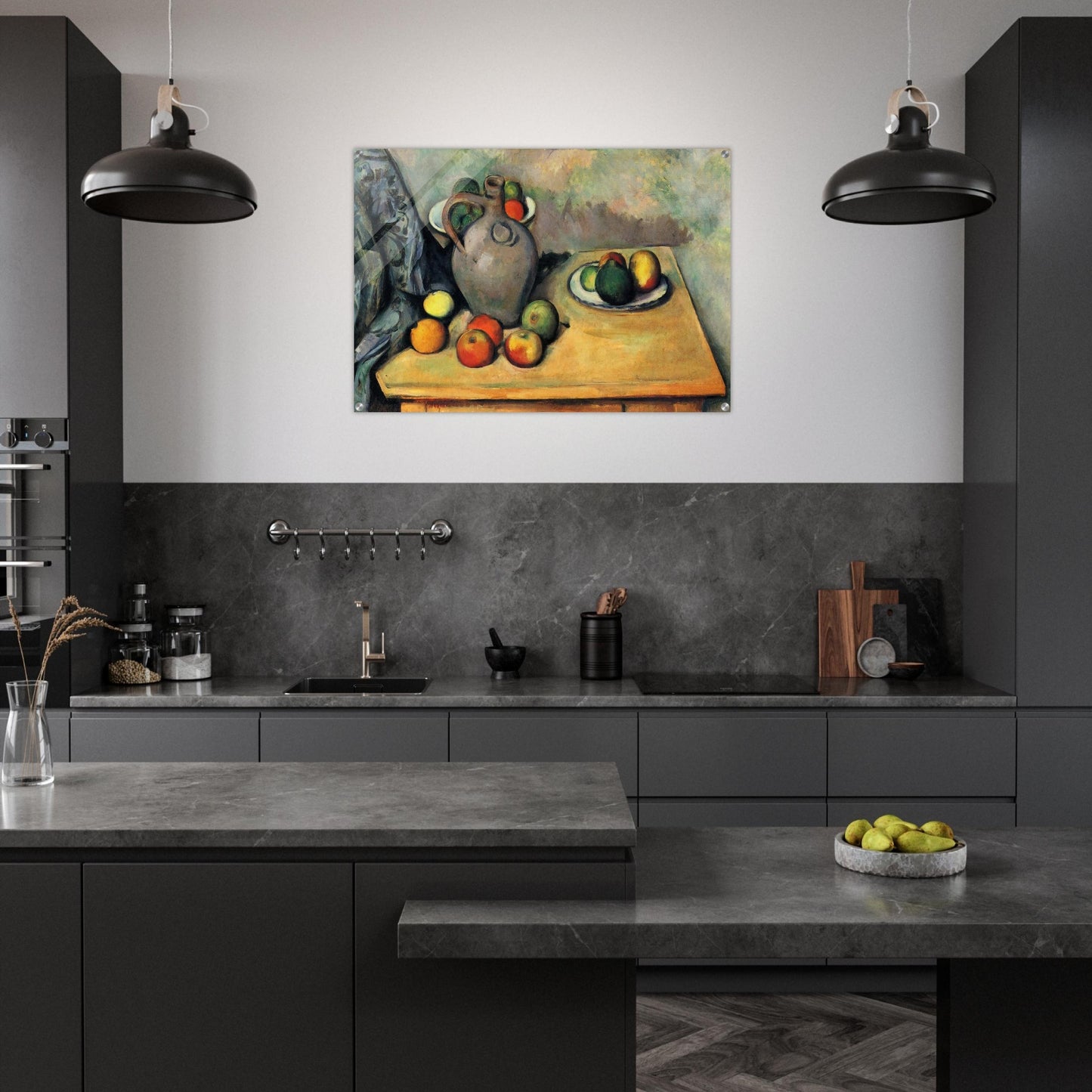 Still life, jug and fruit on a table - Paul Cézanne Acrylic Print - 70x100 cm / 28x40″ inches