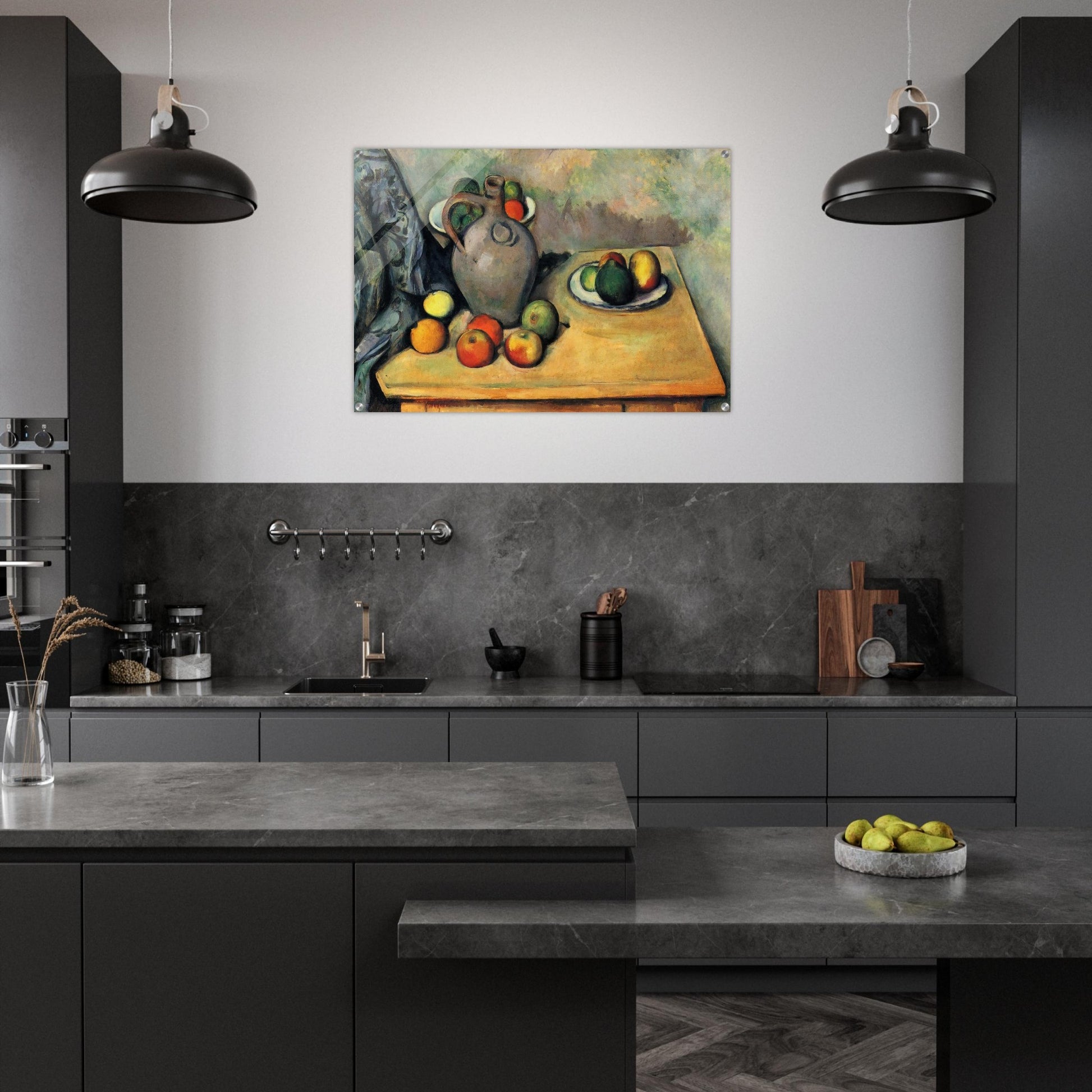 Still life, jug and fruit on a table - Paul Cézanne Acrylic Print - 70x100 cm / 28x40″ inches