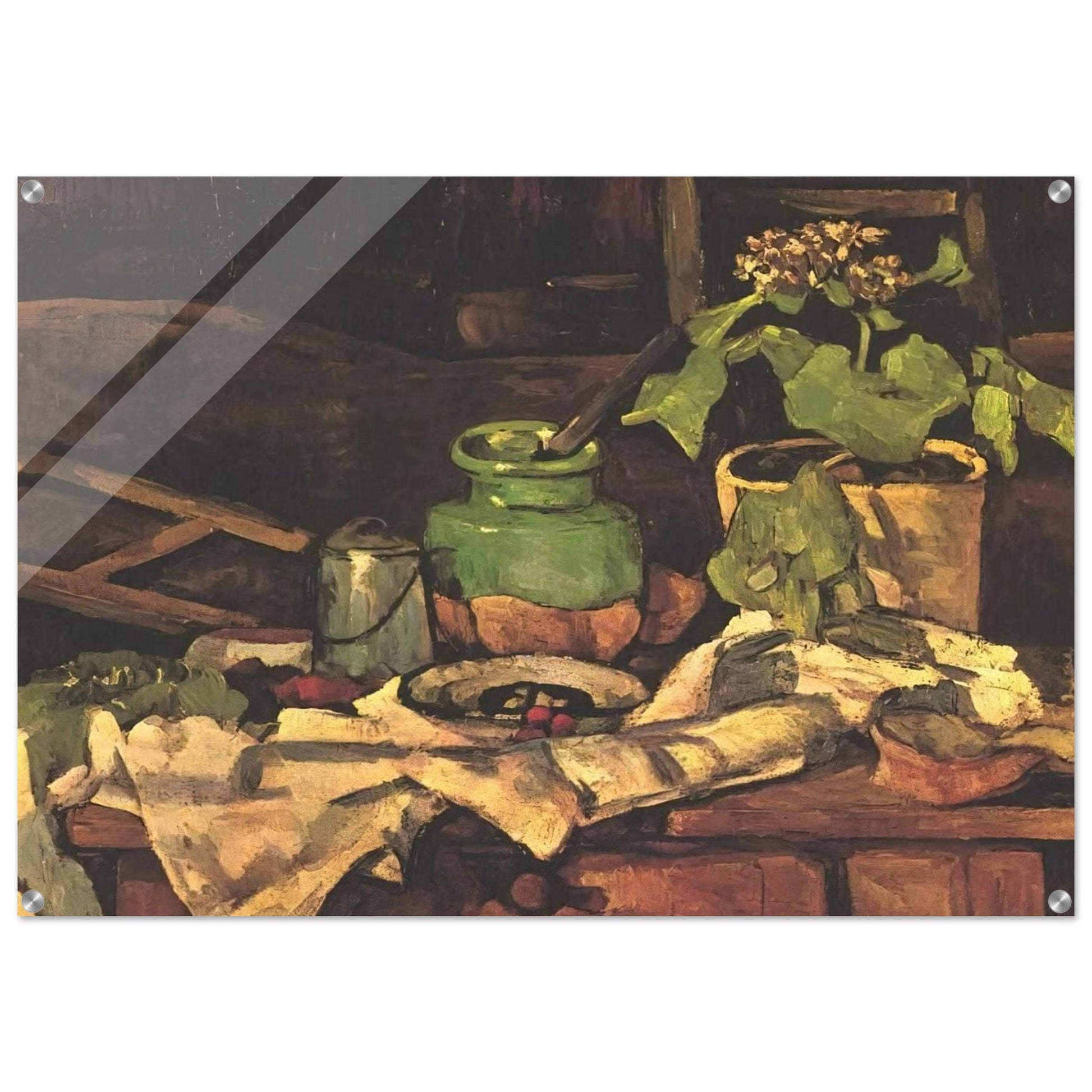Flower pot at a table - Paul Cézanne Acrylic Print - 70x100 cm / 28x40″ inches