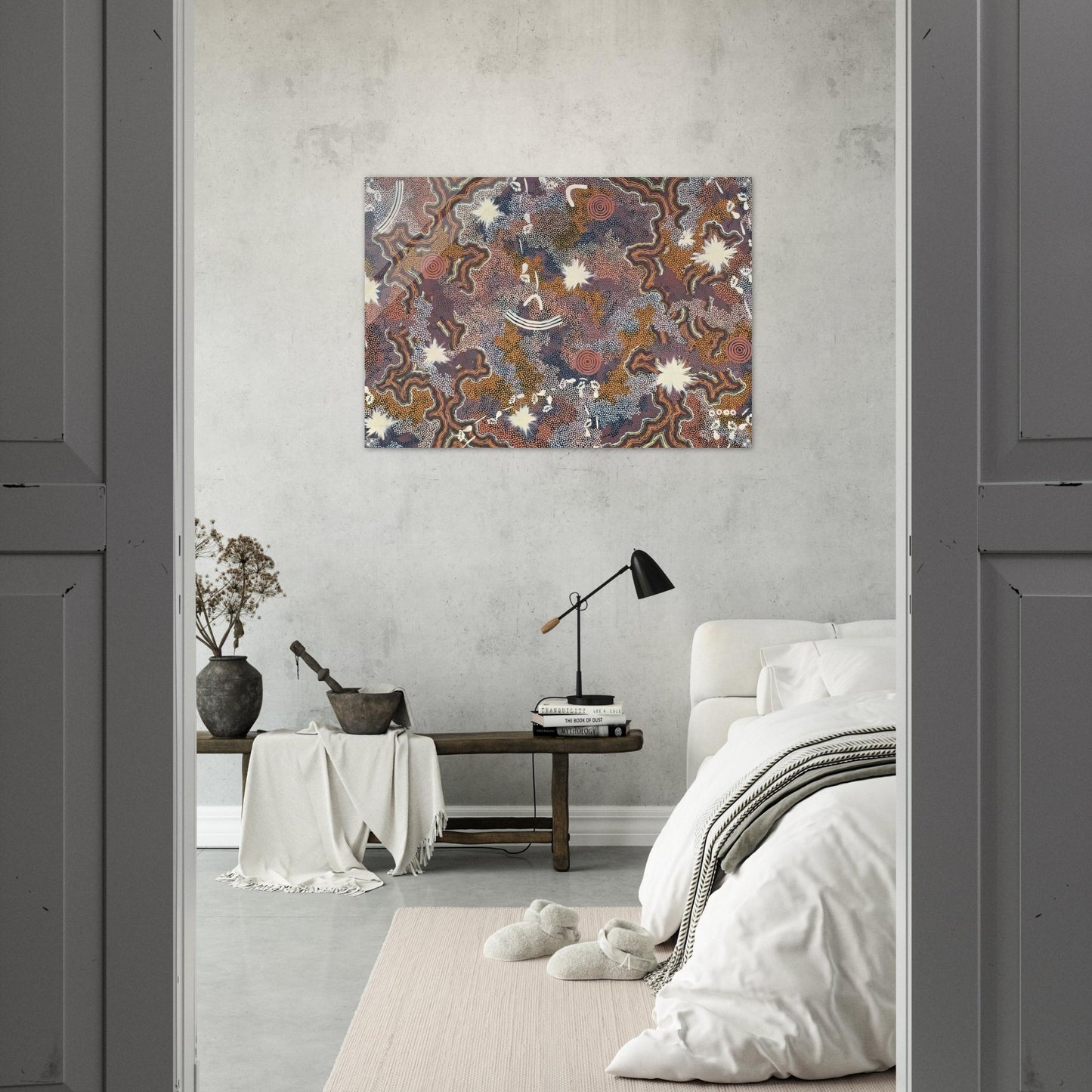 Ngarlu Red Hill - 1990 - Clifford Possum Tjapaltjarri Acrylic Print - 70x100 cm / 28x40″ inches | Clifford Possum Tjapaltjarri Wall Art | Clifford Possum Tjapaltjarri Prints