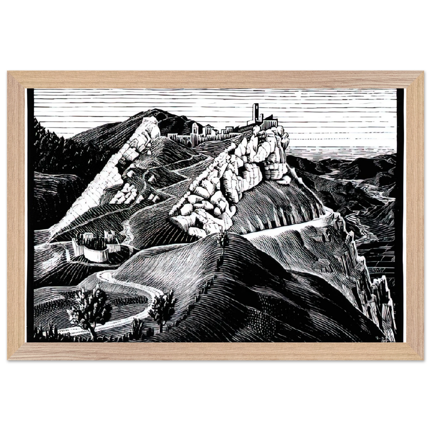 MC Escher - ESCHER (16) Wall Art - 30x40 cm / 12x16 inches - Premium Wooden Framed Poster With Fine Art Paper - Wood frame