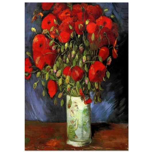 Vase with Red Poppies - Vincent van Gogh Brushed Aluminum Print - 70x100 cm / 28x40 inches | Vincent van Gogh Aluminum Print | Vincent van Gogh Prints