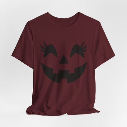 Jack O Lantern Face Pumpkin Eyelashes Halloween Women Girls T-Shirt