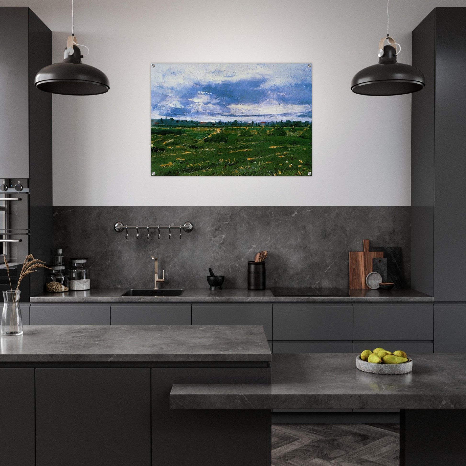 Wheat Fields with Stacks - Vincent van Gogh Acrylic Print - 70x100 cm / 28x40″ inches